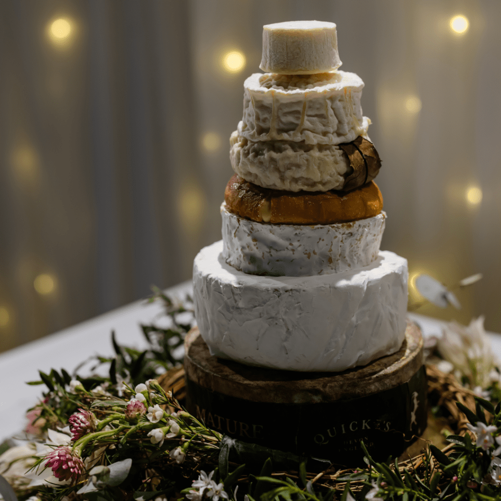 Unique wedding cheese cake display at a Melbourne Zoo wedding reception